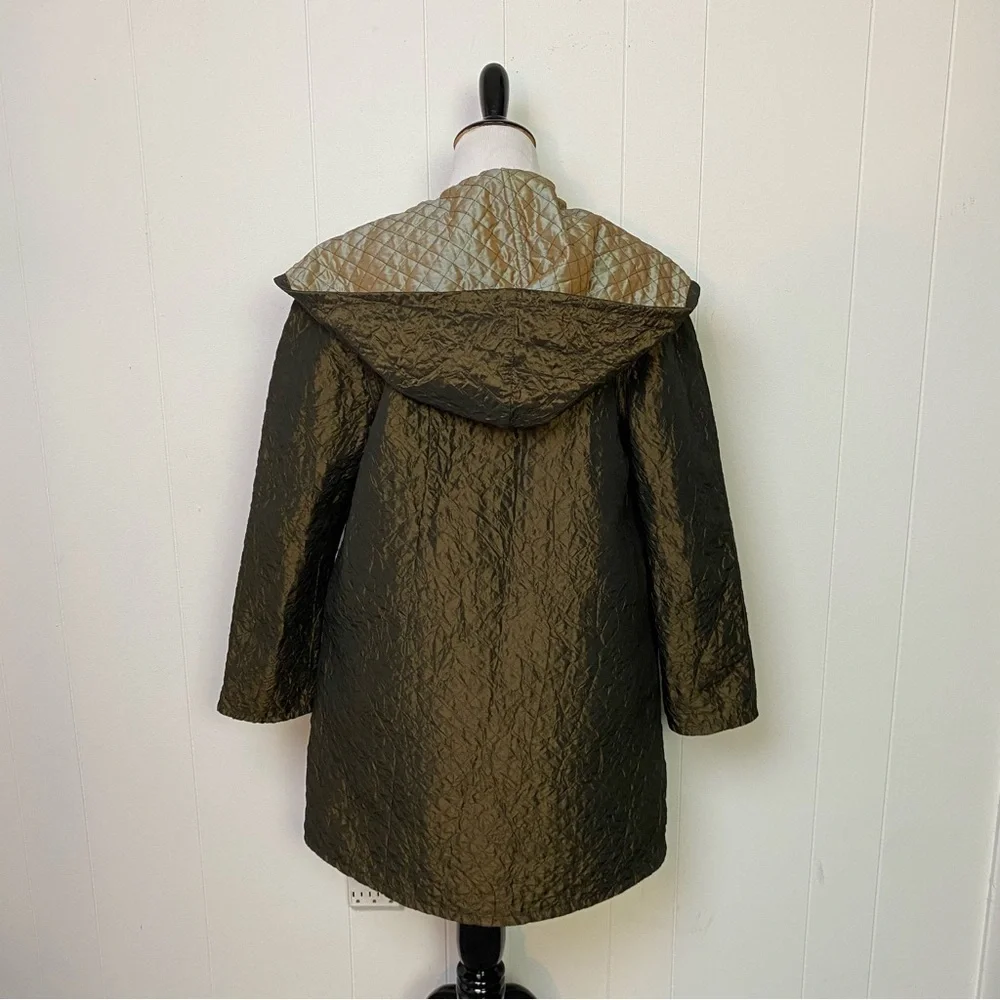 Mycra Pac One‎ Womens Sz P Quilted Brown Gold Metallic Reversible Rain Coat